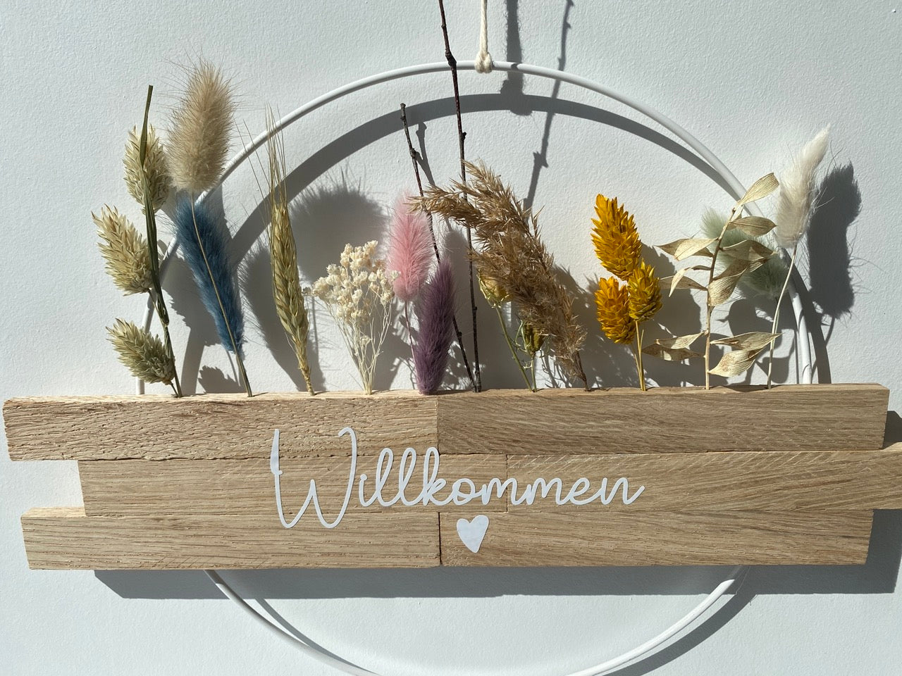 Loop | Willkommen | Tür- Wanddekoration | Metallring 25 cm | Trockenblumen |
