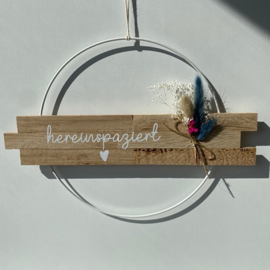 Loop | Hereinspaziert | Tür- Wanddekoration | Metallring 25 cm | Trockenblumen |