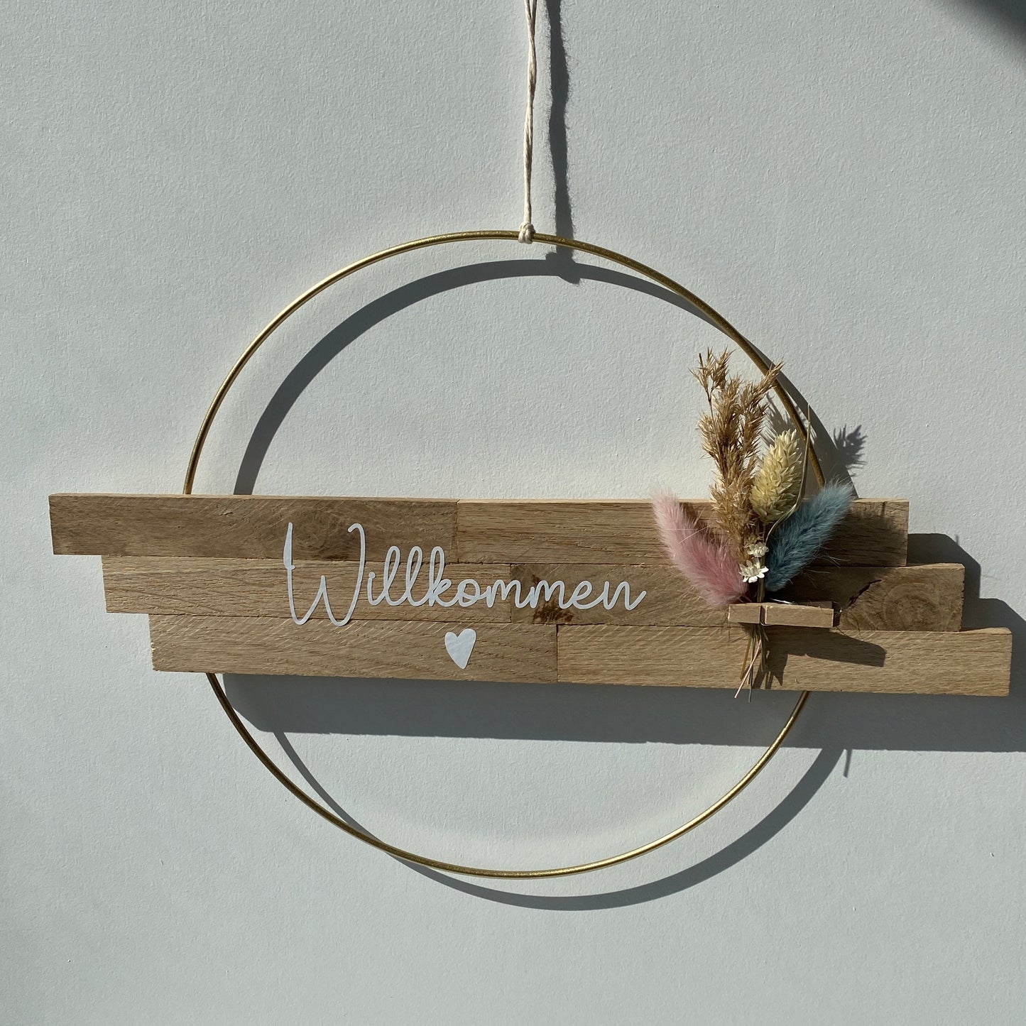 Loop | Willkommen | Tür- Wanddekoration | Metallring 25 cm | Trockenblumen |