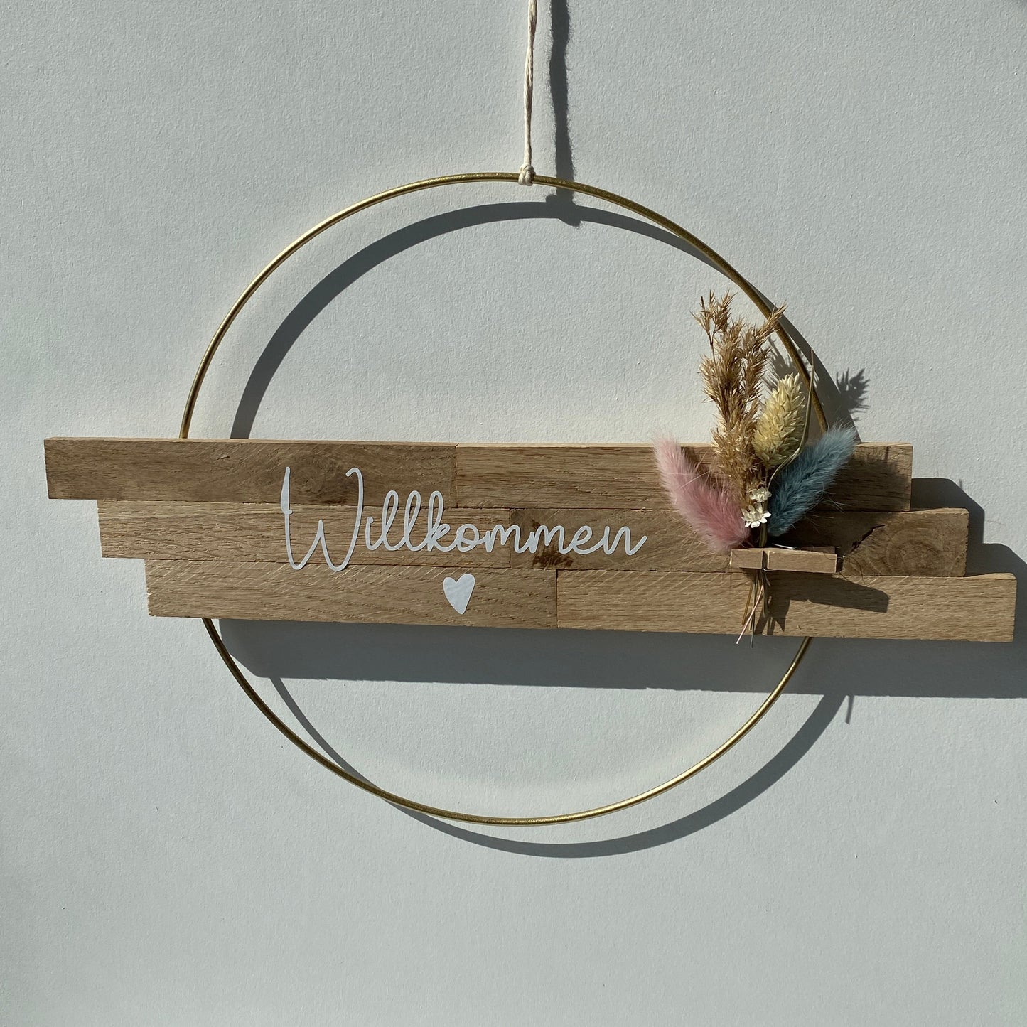 Loop | Willkommen | Tür- Wanddekoration | Metallring 25 cm | Trockenblumen |