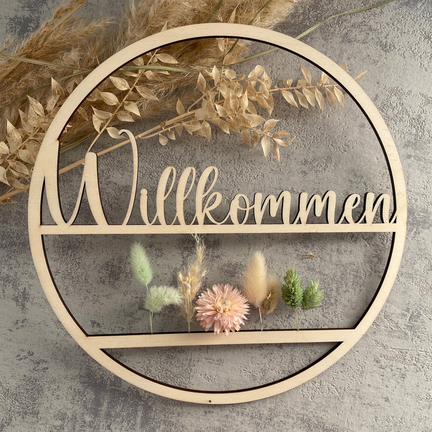 Türkranz| Willkommen | Holz | Trockenblumen |
