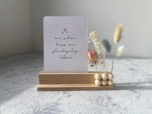 Kartenhalter mit Karte und Trockenblumen | Wie schön dass wir... | Flowerboard