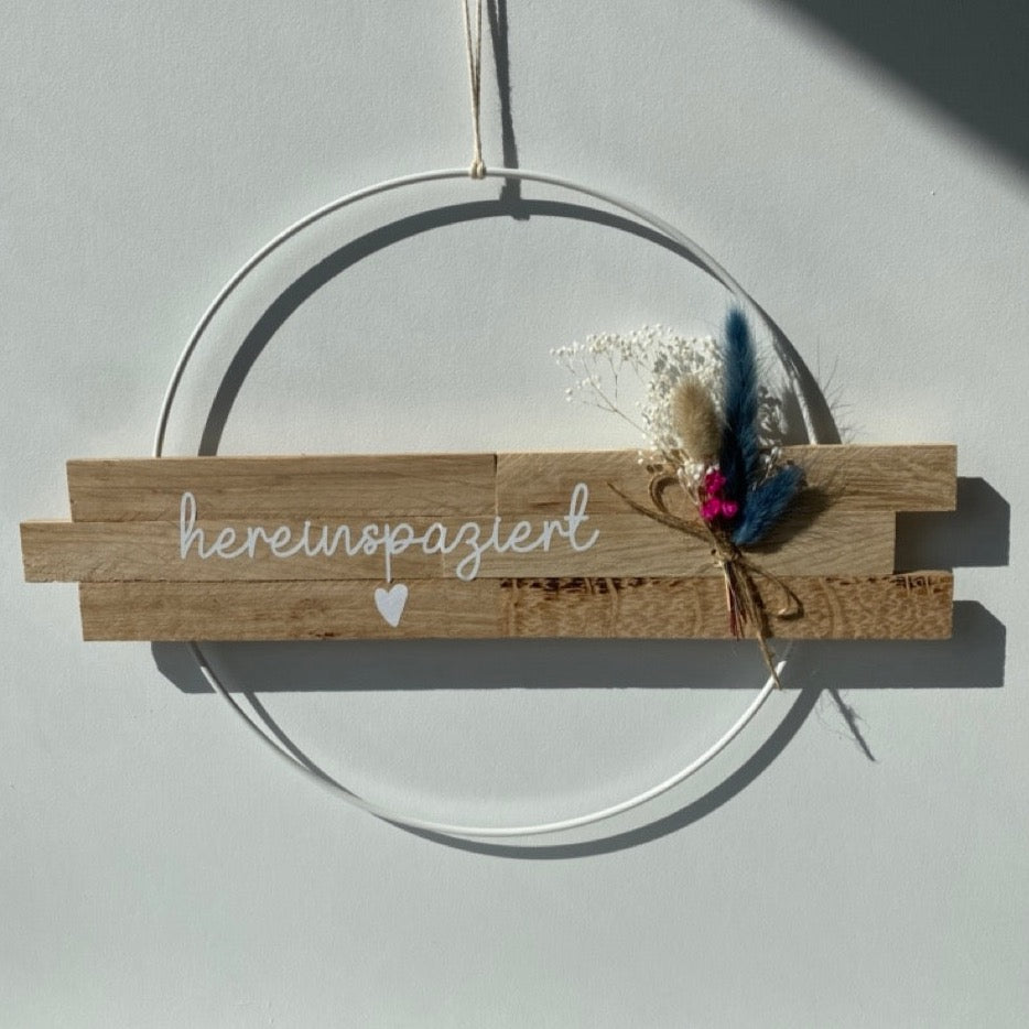 Loop | Hereinspaziert | Tür- Wanddekoration | Metallring 25 cm | Trockenblumen |
